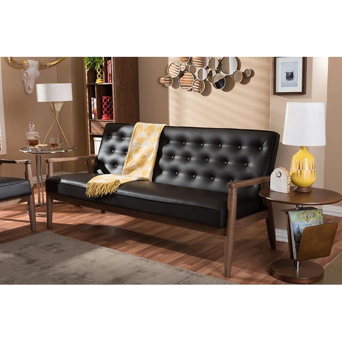 Baxton Studio Sorrento Dark Brown Faux Leather Upholstered 3