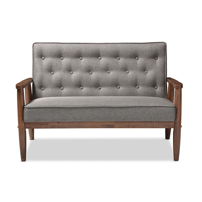 Baxton Studio Sorrento Grey Fabric Upholstered 2 Seater Loveseat BAX-BBT8013-GREY-LOVESEAT