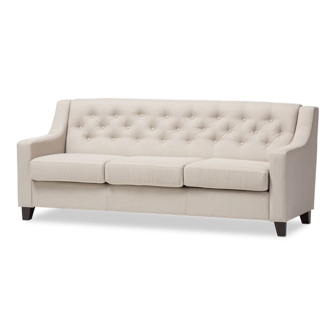 Baxton Studio Arcadia Light Beige Fabric Upholstered 3 Seater Sofa BAX-BBT8021-SF-LBG-6086-1