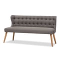 Baxton Studio Melody Mid-Century Modern Grey Fabric and Natural Wood Finishing 3-Seater Settee Bench