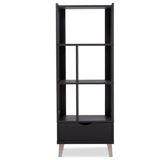 Baxton Studio Kalien Dark Brown Wood 5 Shelves Leaning Bookcase BAX-BC-001-ESPRESSO