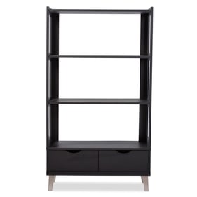 Baxton Studio Kalien Dark Brown Wood 3 Shelves Leaning Bookcase