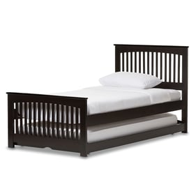 Baxton Studio Hevea Dark Brown Wood Twin Platform Bed with Guest Trundle Be...