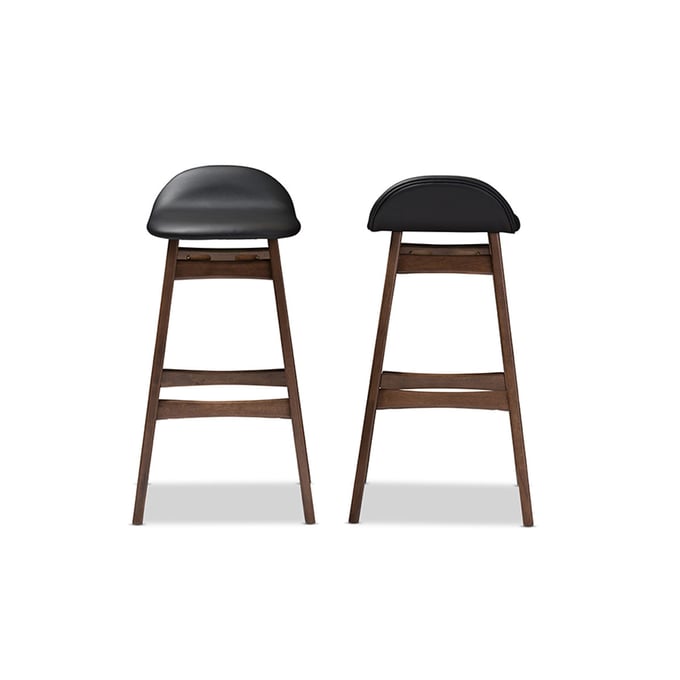 2 Baxton Studio Bloom Black Faux Leather Upholstered 30 Inches Bar Stools BAX-BLOOM-BARSTOOL-BLACK-PVC