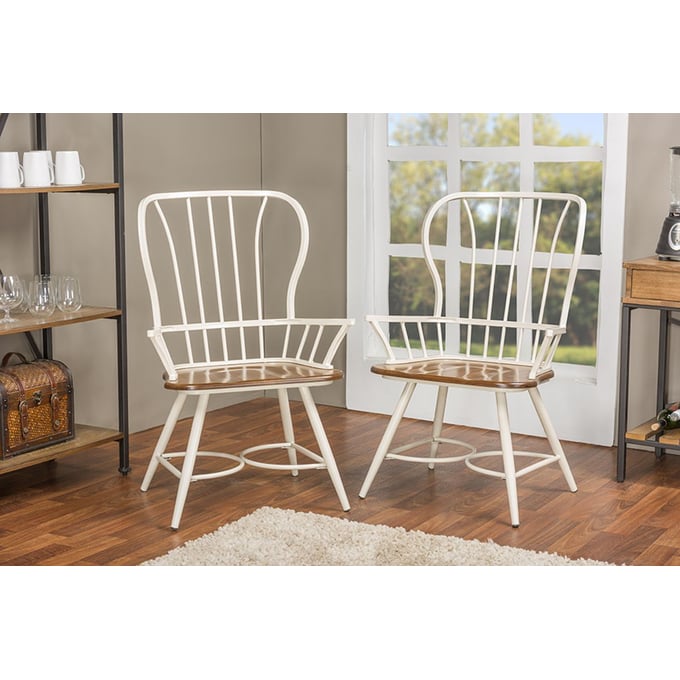 2 Baxton Studio Longford White Metal Dining Arm Chairs The