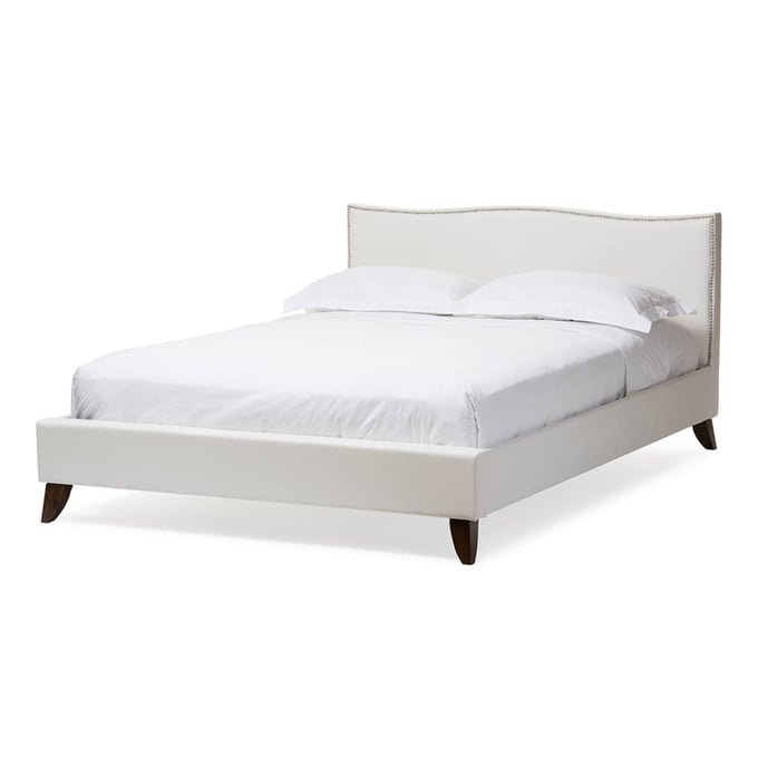 Baxton Studio Battersby White Faux Leather Upholstered Queen Bed BAX-CF8276-QUEEN-WHITE