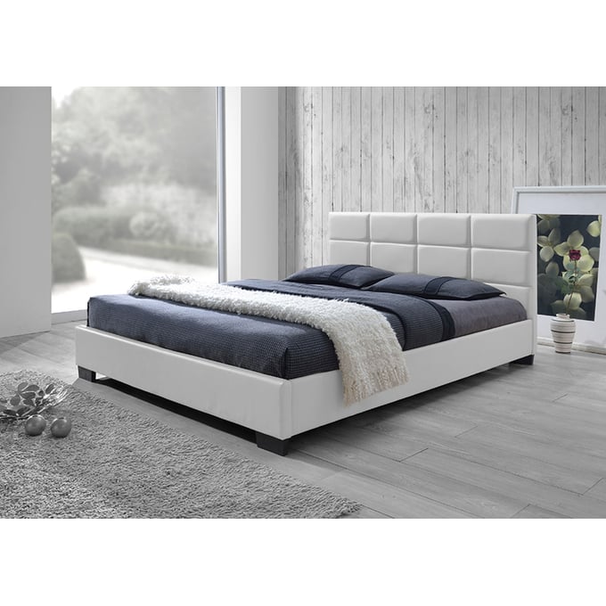 Baxton Studio Vivaldi White Faux Leather Padded Platform Queen Bed