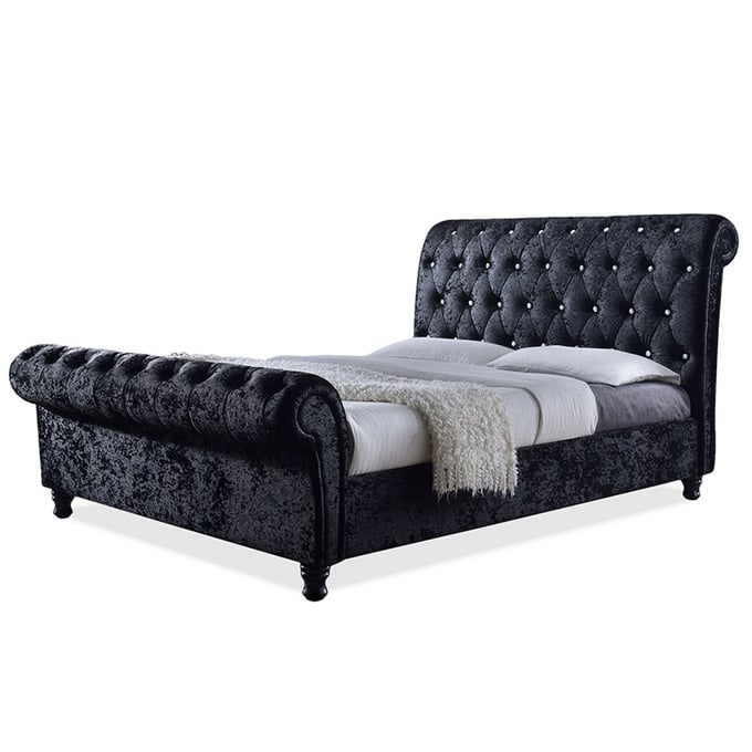 Baxton Studio Castello Black Velvet Upholstered Sleigh King