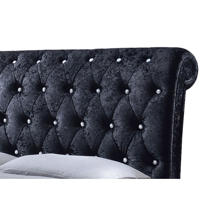 Baxton Studio Castello Black Velvet Upholstered Sleigh King Platform Bed