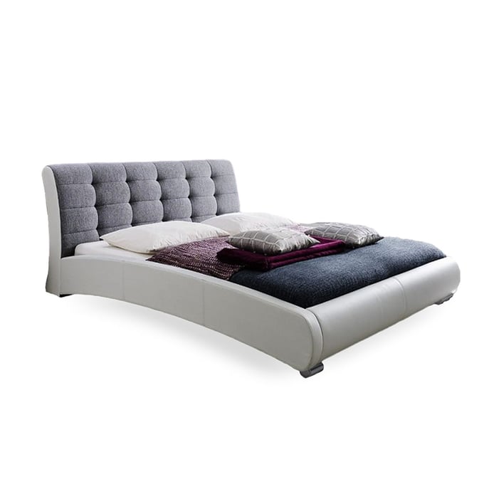 Baxton Studio Guerin White Faux Leather Upholstered Queen Platform Bed BAX-CF8540-QUEEN-WHITE-GREY