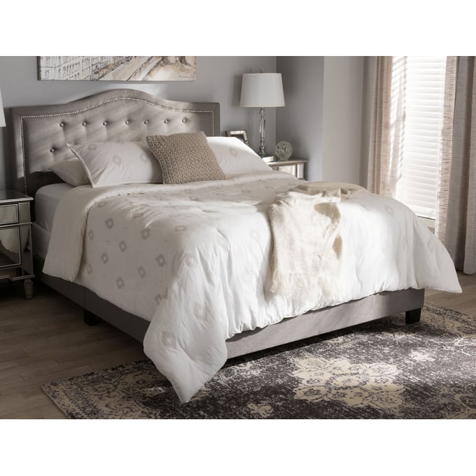 Baxton Studio Emerson Light Grey Fabric Upholstered King Bed The