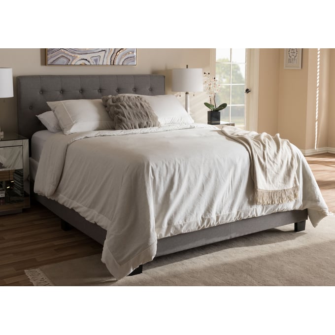 Baxton Studio Cassandra Light Grey Fabric Upholstered King Bed