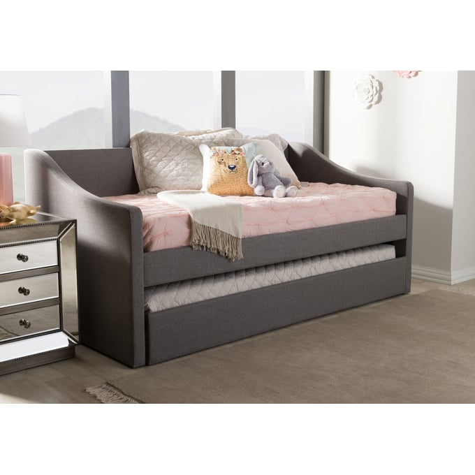 Baxton Studio Barnstorm Grey Fabric Upholstered Daybed with Guest