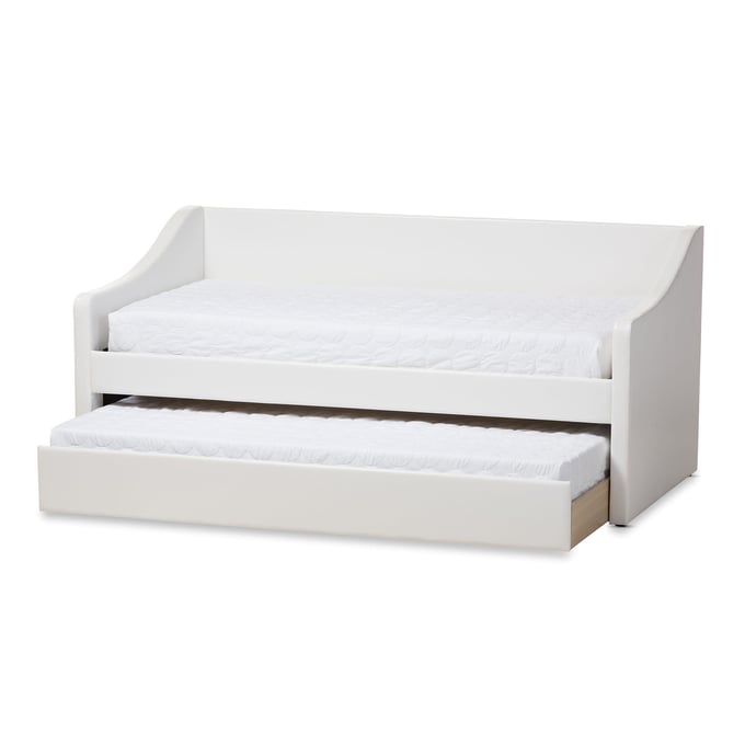 Baxton Studio Barnstorm White Faux Leather Upholstered Daybed with