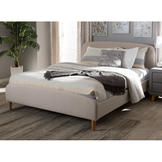 Baxton Studio Mia Light Beige Fabric Upholstered Full Platform Bed