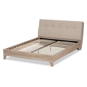 Baxton Studio Adelia Light Beige Fabric Natural Wood Queen Platform Bed