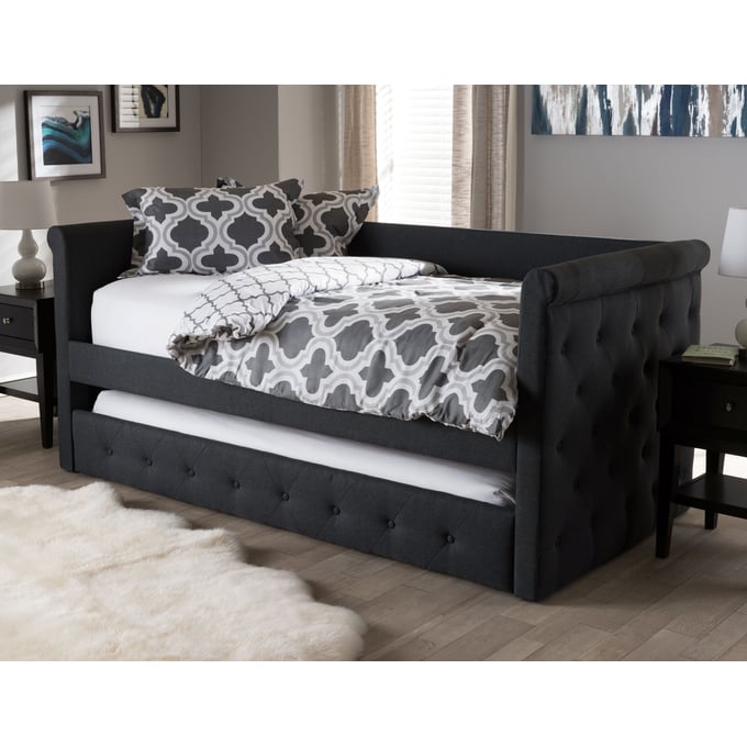 Baxton Studio Alena Dark Grey Fabric Upholstered Daybed with