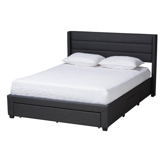 Baxton Studio Braylon Charcoal Grey Dark Brown Full 3 Drawer Bed BAX-CF9270A-CORNDO-A-CHGR-FULL