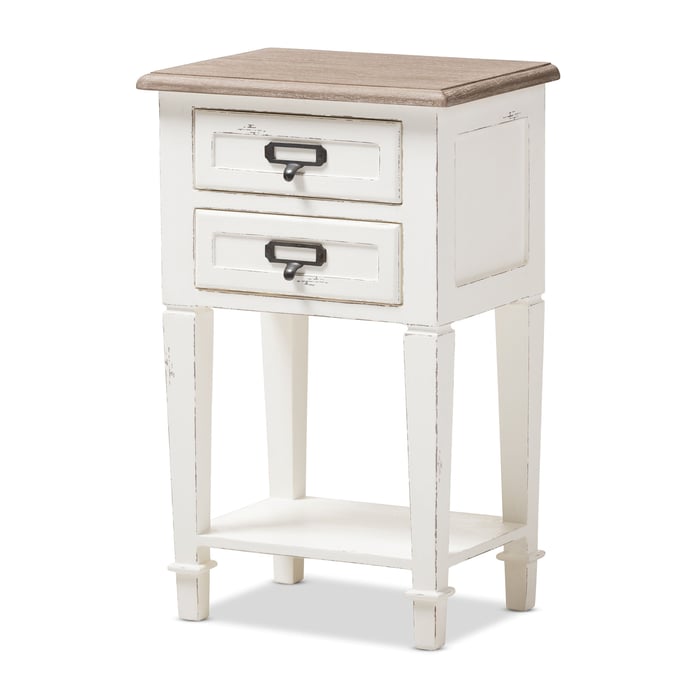 Baxton Studio Dauphine Whitewash Wood 2 Drawers Night Stand BAX-CHR20VM-M-B-C