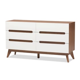 Baxton Studio Calypso Walnut Wood 6 Drawers Storage Dresser