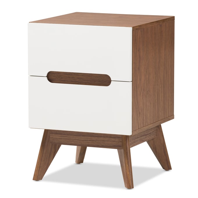 Baxton Studio Calypso Walnut Wood 3 Drawers Storage Night Stand BAX-CALYPSO-WALNUT-WHITE-NS