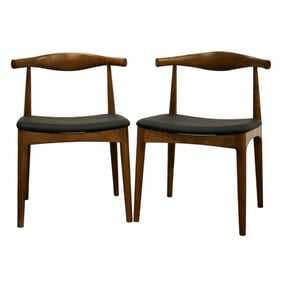 2 Baxton Studio Sonore Black Faux Leather Walnut Wood Accent Dining Chairs