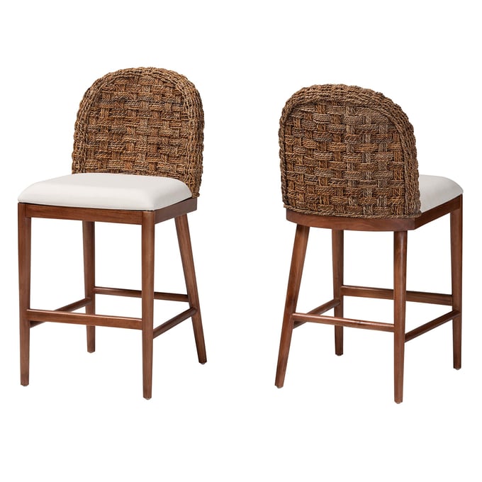 2 Baxton Studio Denver White Walnut Brown Bali Pari Counter Stools