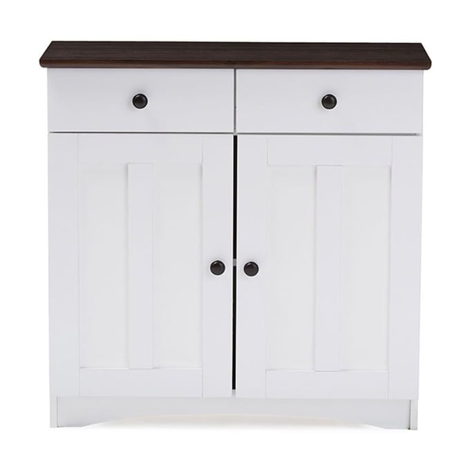 Baxton Studio Lauren White Wood 2 Doors Buffet Kitchen Cabinet BAX-DR-883400-WHITE-WENGE