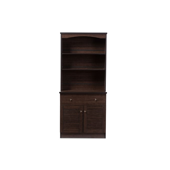 Baxton Studio Agni Dark Brown Wood Buffet and Hutch Kitchen Cabinet BAX-DR-883701-WENGE