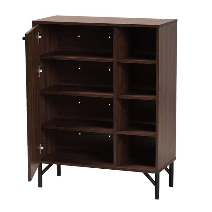 Baxton Studio Josette Walnut Brown Black 1 Door Shoe Cabinet The