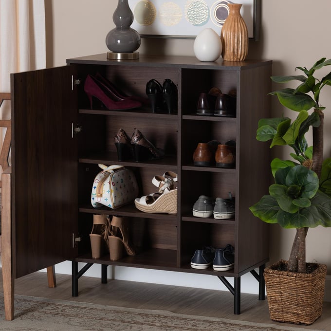 Baxton Studio Shirley 2-Door Shoe Cabinet with Open Shelves