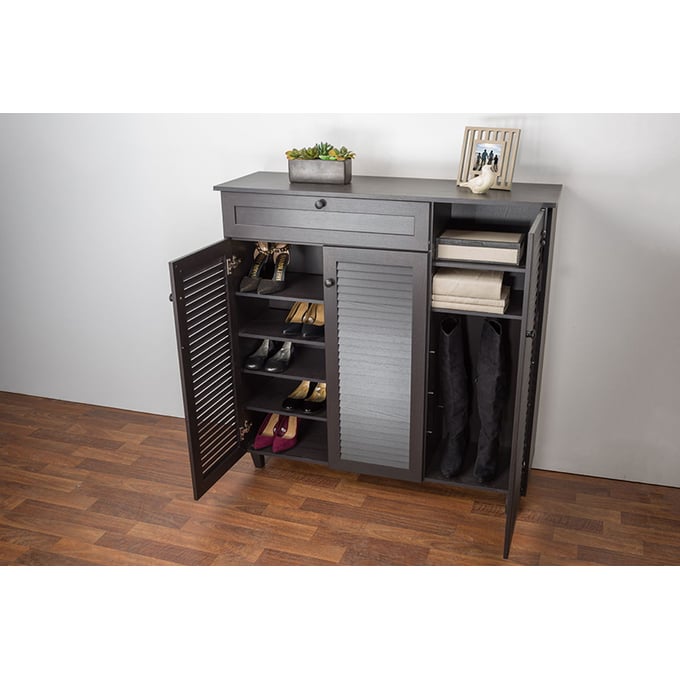 Baxton Studio Pocillo Dark Brown Wood Shoe Storage Cabinet The