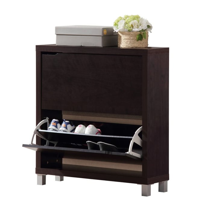 Baxton Studio Simms Modern Dark Brown Wood Shoe Cabinet BAX-FP-2OUS-CAPPUCINO