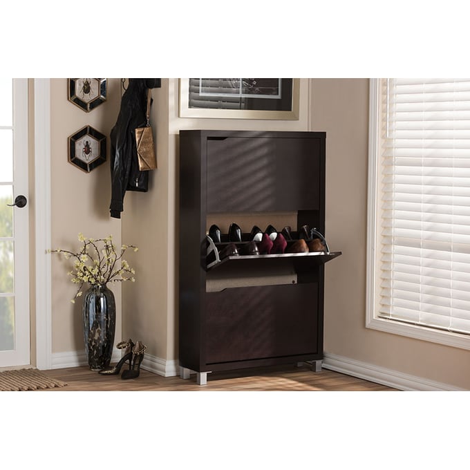 Baxton Studio Simms Dark Brown Wood Shoe Cabinet The Classy Home