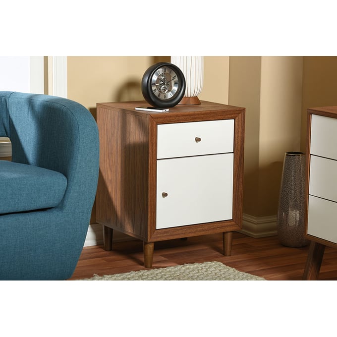 Baxton Studio Harlow Walnut Brown Wood 1 Drawer Night Stand The