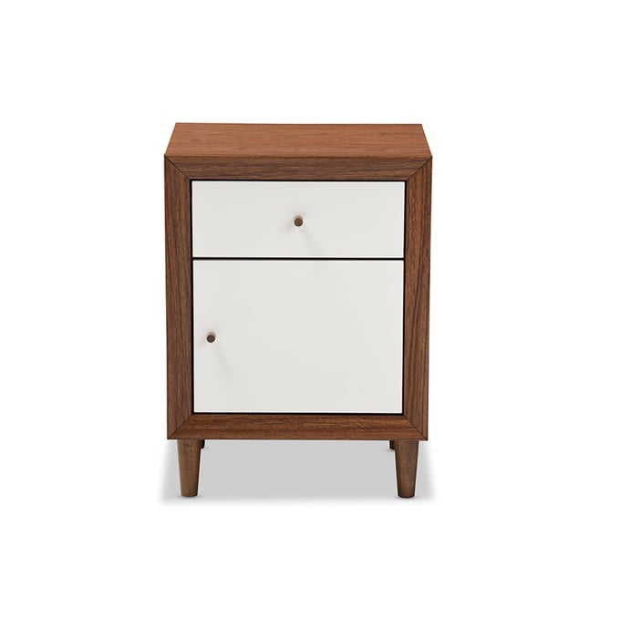 Baxton Studio Harlow Walnut Brown Wood 1 Drawer Night Stand BAX-FP-6783-WALNUT-WHITE-NS