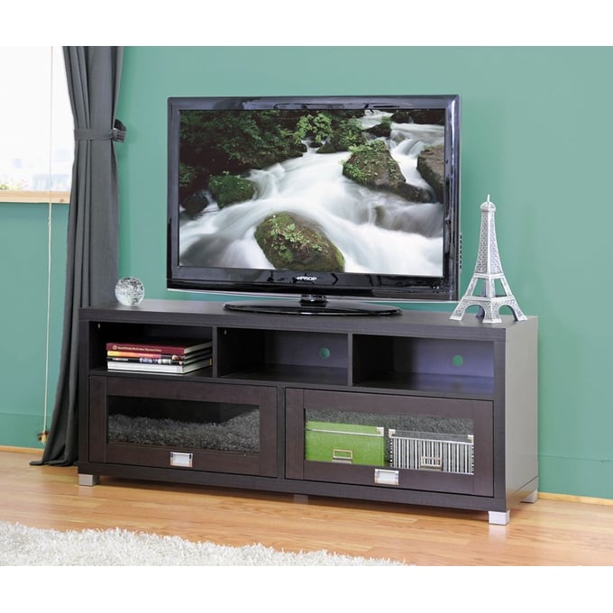 Baxton Studio Swindon Dark Brown Glass Doors TV Stand The Classy