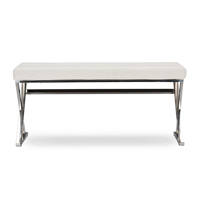 Baxton Studio Herald White Faux Leather Upholstered Rectangle Bench BAX-GY-8414-WHITE-PU