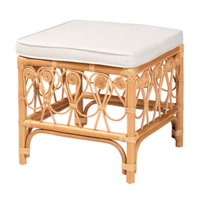 Baxton Studio Ibiza White Light Honey Bali Pari Footstool