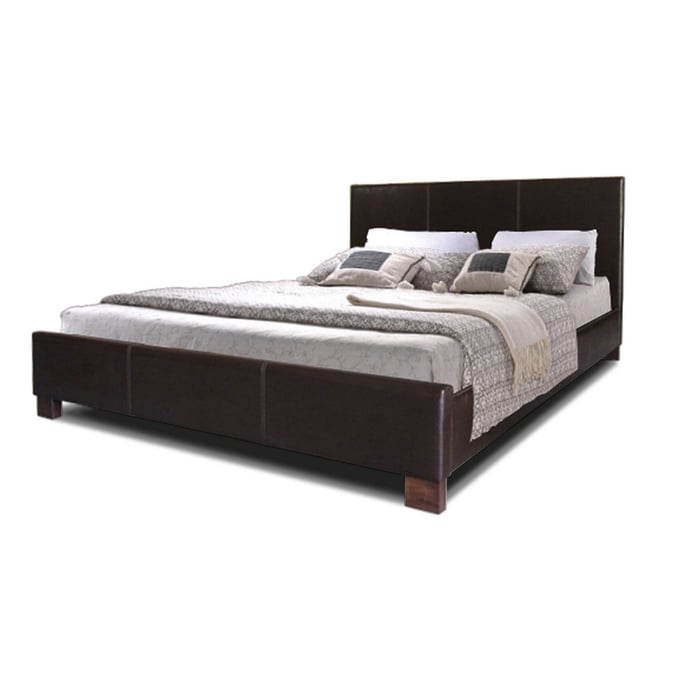 Baxton Studio Pless Dark Brown Faux Leather Queen Bed BAX-IDB048-BROWN-QUEEN