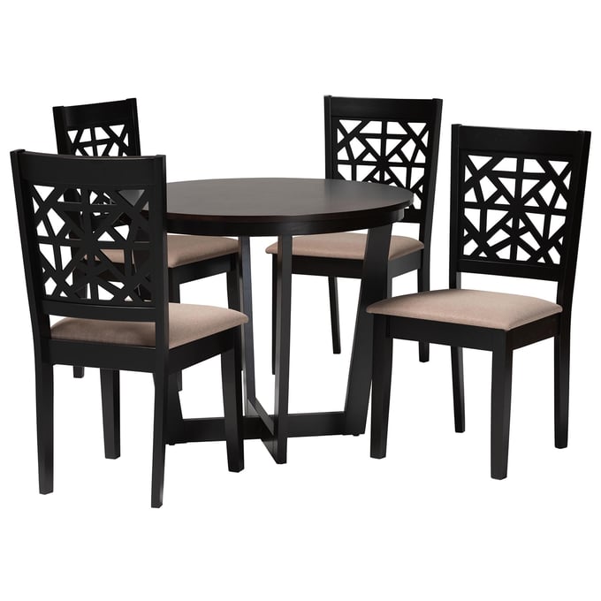 Baxton Studio Jamie Beige Dark 5pc Dining Set BAX-JAMIE-SAND-DBRN-5PCDINSET