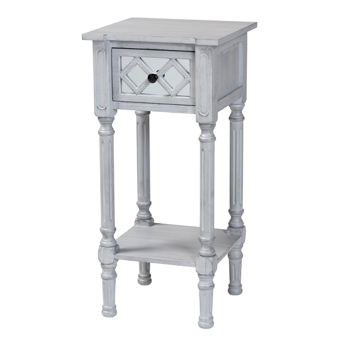 Baxton Studio Gellert Grey Mirror 1 Drawer End Table BAX-JY23A092-GREY-ET