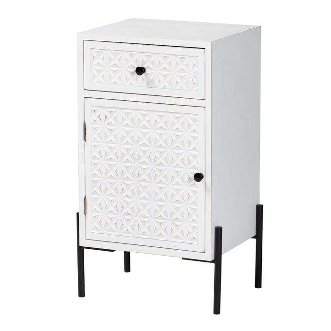 Baxton Studio Nefeli White Black 1 Drawer Storage Cabinet BAX-JY23A335R-WHITE-CABINET