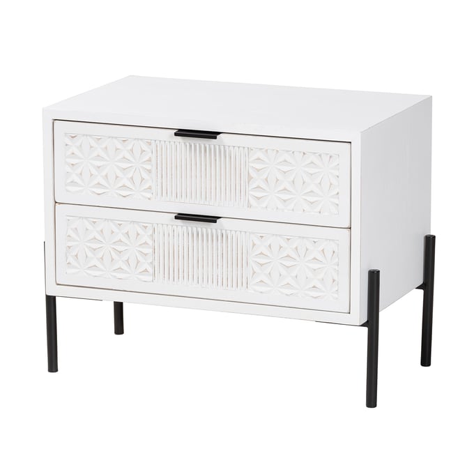 Baxton Studio Merryn Distressed White 2 Drawer Storage Cabinet BAX-JY23A337-WHITE-CABINET