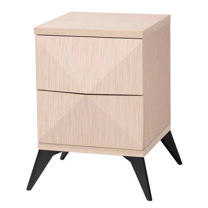 Baxton Studio Draper Brown 2 Drawers Nightstand BAX-KBL2334-NAT-BLCK-2DW-NS