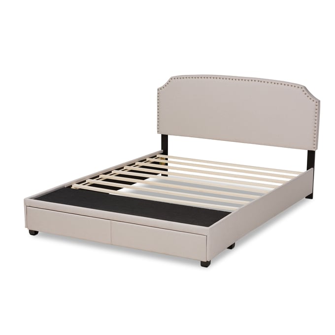 Baxton Studio Larese Beige Fabric Upholstered 2 Drawers Queen Platform Bed BAX-LARESE-BEIGE-QUEEN