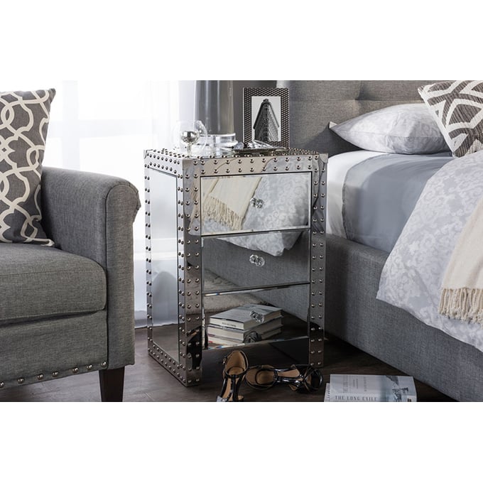 Baxton Studio Azura Silver 3 Drawers Mirrored End Table