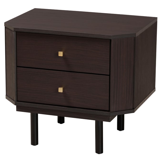 Baxton Studio Norwood Espresso Brown Black 2 Drawers End Table BAX-LV34ST3424WI-MW-SIDETABLE