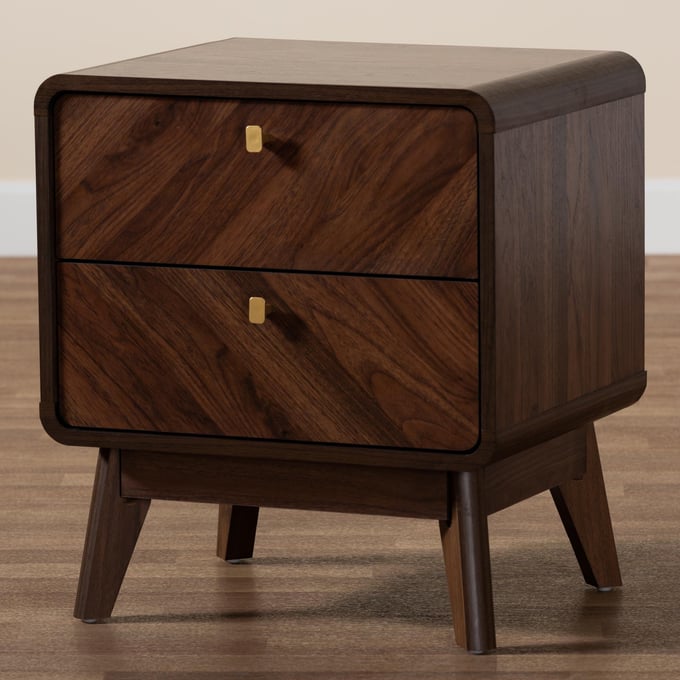 Baxton Studio Markell Walnut Brown 2 Drawers Nightstand The