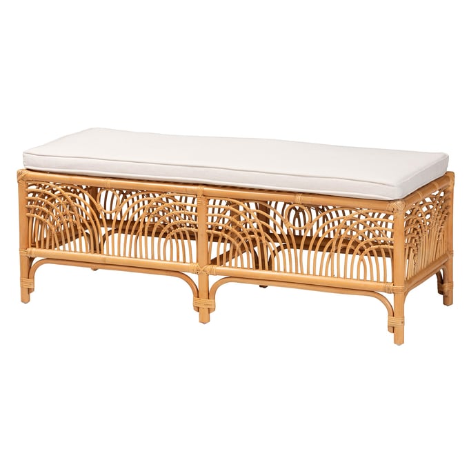 Baxton Studio Materra White Light Honey Bali Pari Bench BAX-MATERRA-LHNY-RTN-BENCH